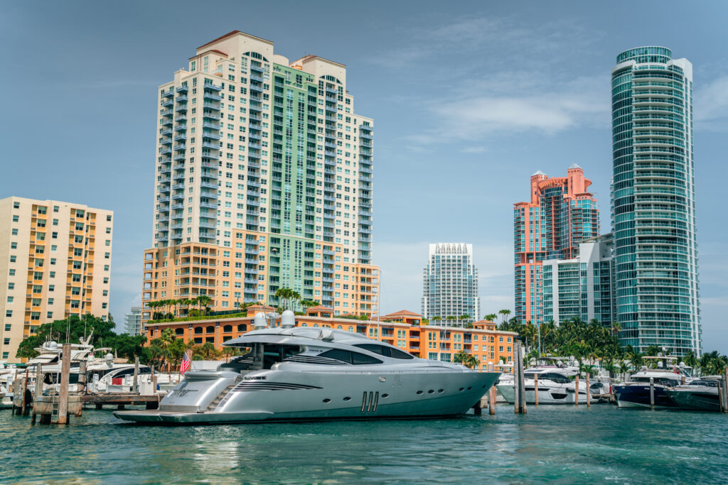 Marina and skyline at Miami Beach, Florida