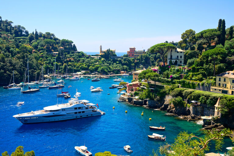 Yachts moored in the harbour at Portofino on the Italian Riviera