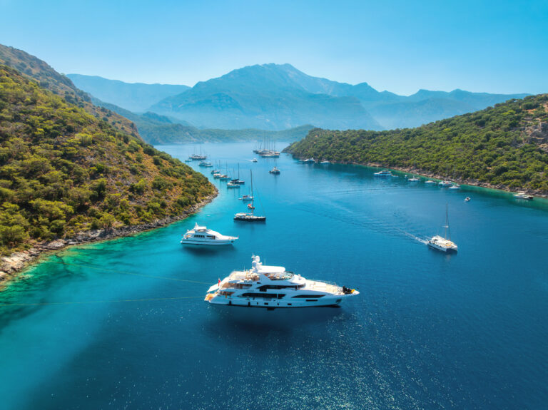 Yachts anchored in a turquoise bay on the Turkish coast