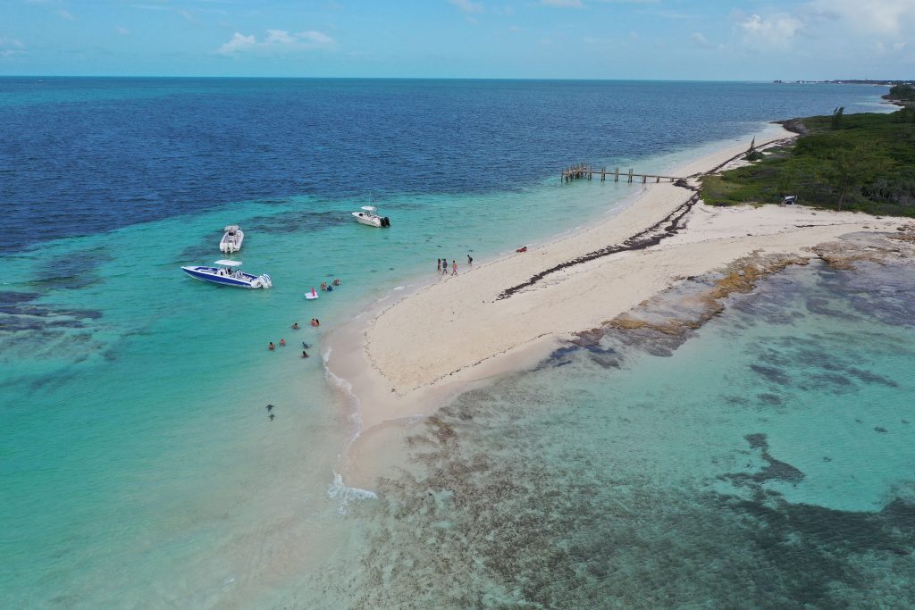 Boats anchored in Honeymoon Harbour near Gun Cay, Bimini, Bahamas