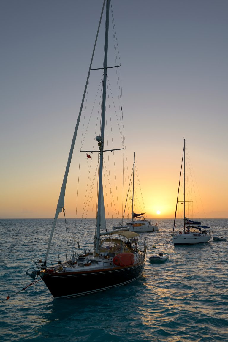 Sailboats anchored in Anegada Bay British Virgin Islands