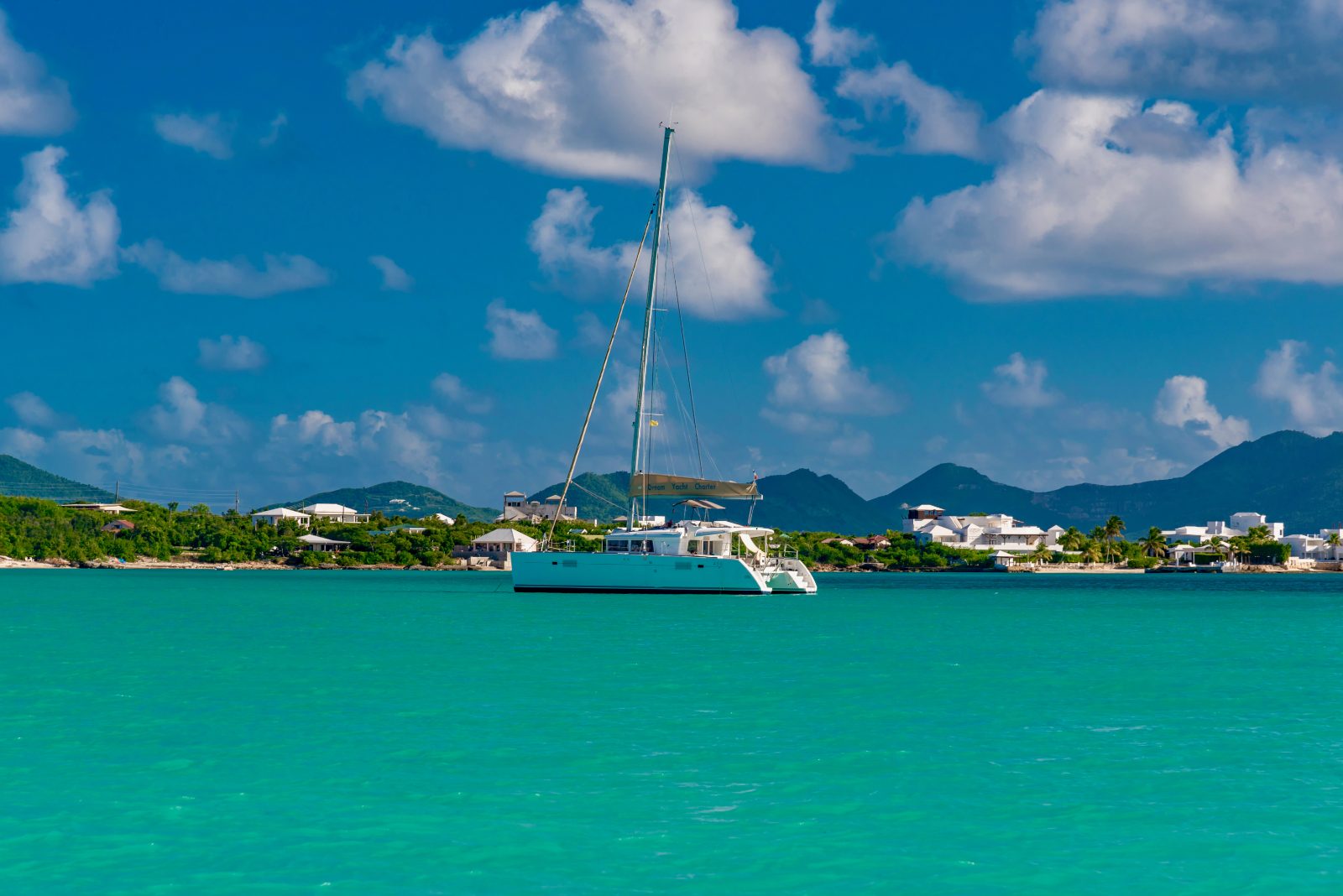 Aerial view of the low coral island of Anguilla in the Caribbean Sea
