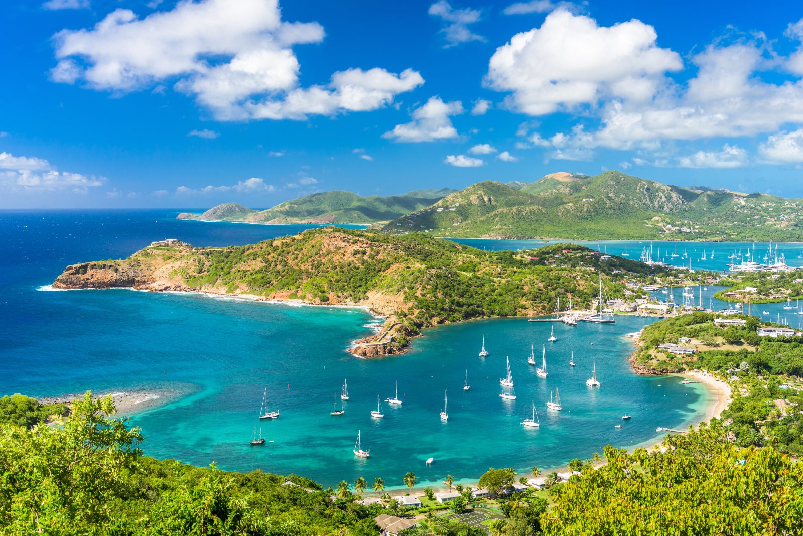 Reef-fringed coastal landscape in Antigua and Barbuda