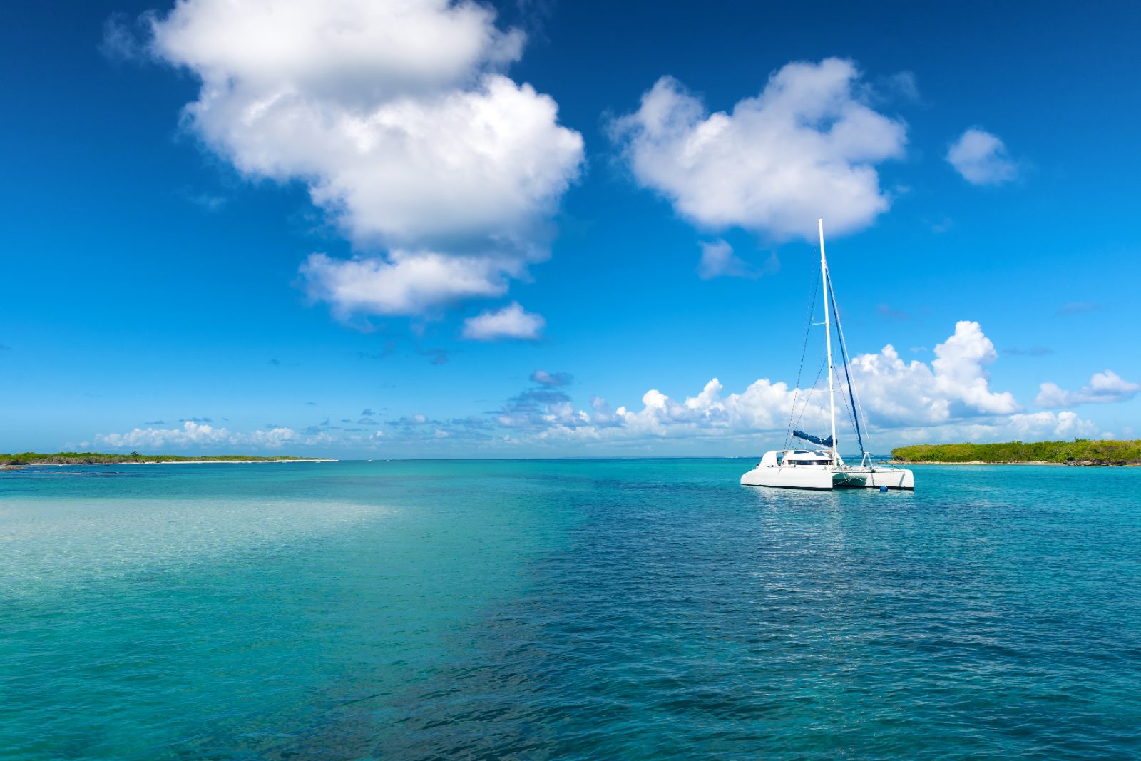 Catamaran anchored off Petite Terre, Guadeloupe