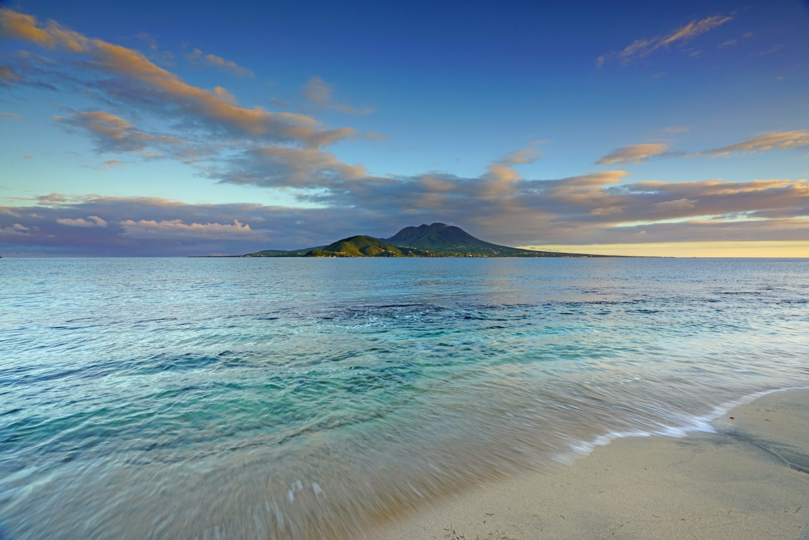Nevis Peak volcano seen across the channel from St Kitts