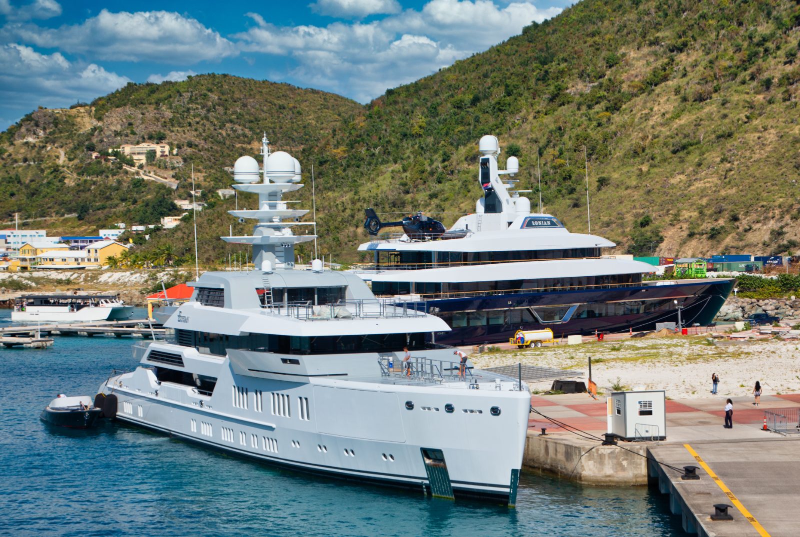 Two superyachts moored at St Maarten