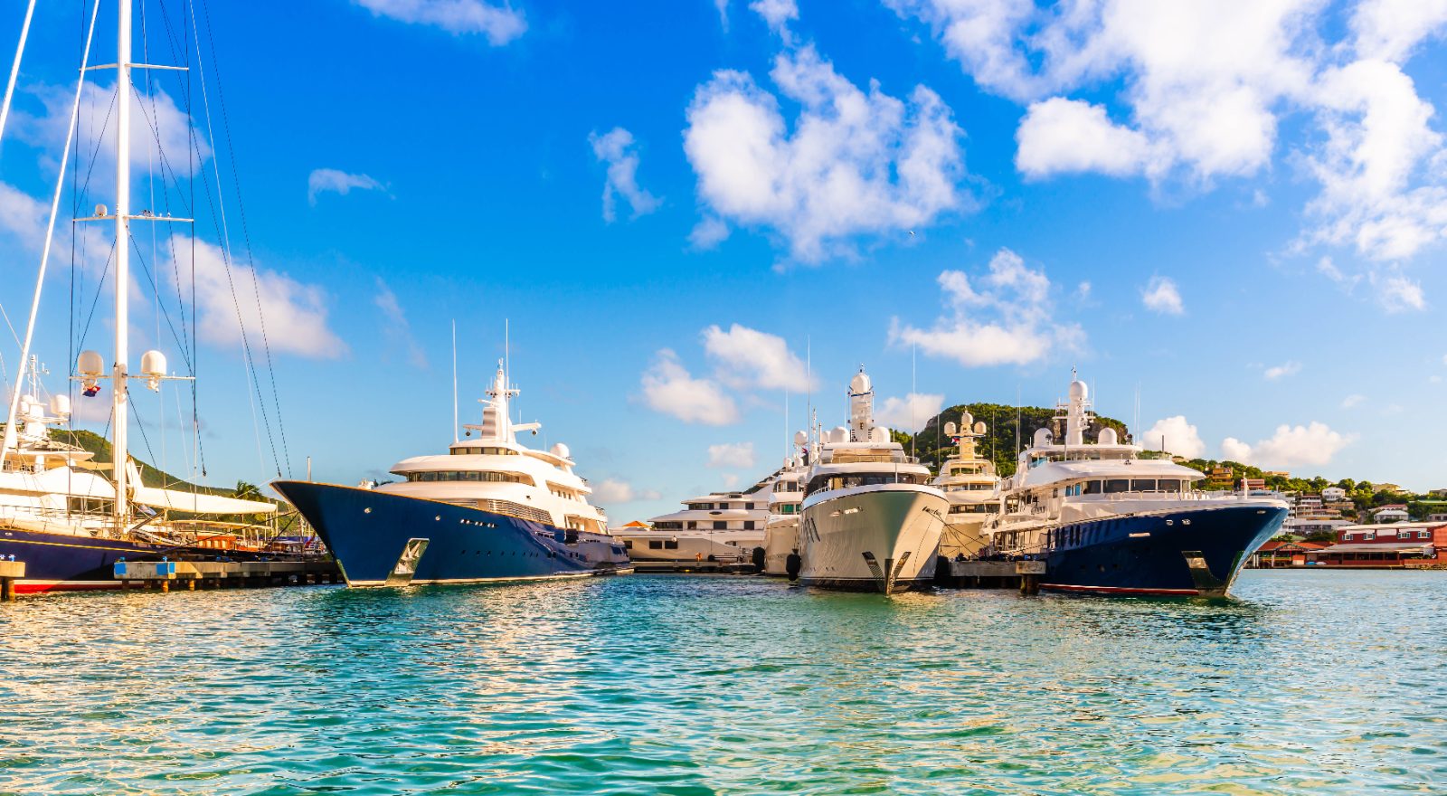 Yachts anchored off Saint Martin in the Caribbean