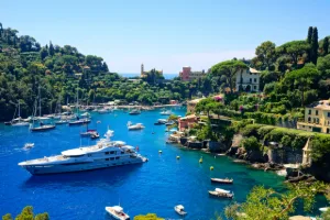 Yachts moored in the harbour at Portofino on the Italian Riviera