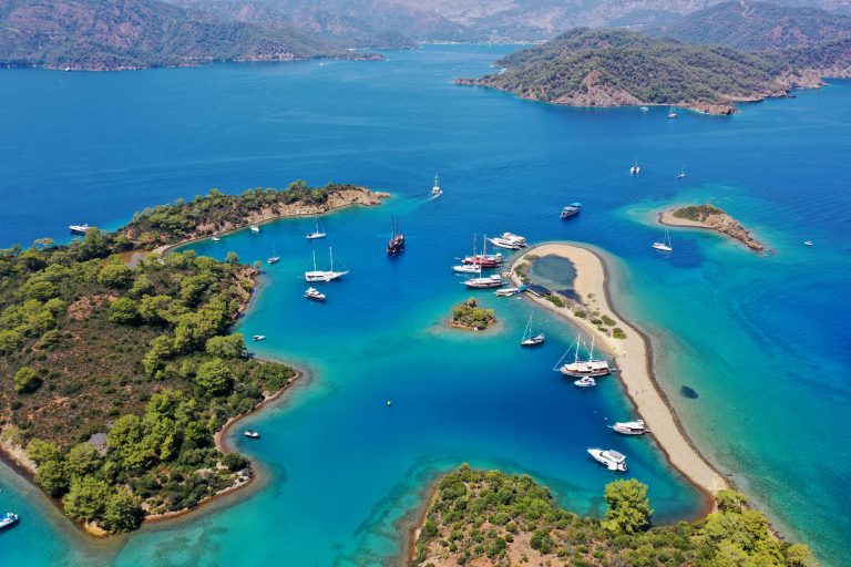 Yachts anchored among the Yassıca Islands in the Gulf of Fethiye, near Göcek