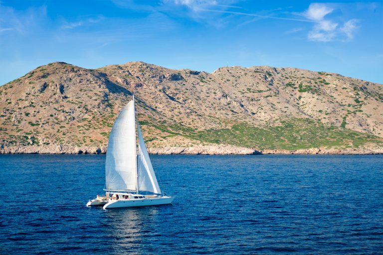 A catamaran yacht in the Aegean Sea