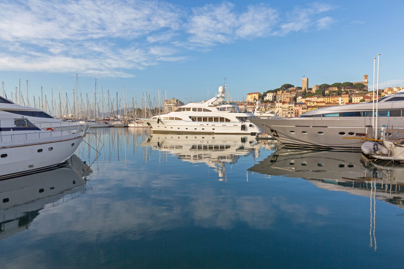 Luxury yachts moored in the marina at Cannes