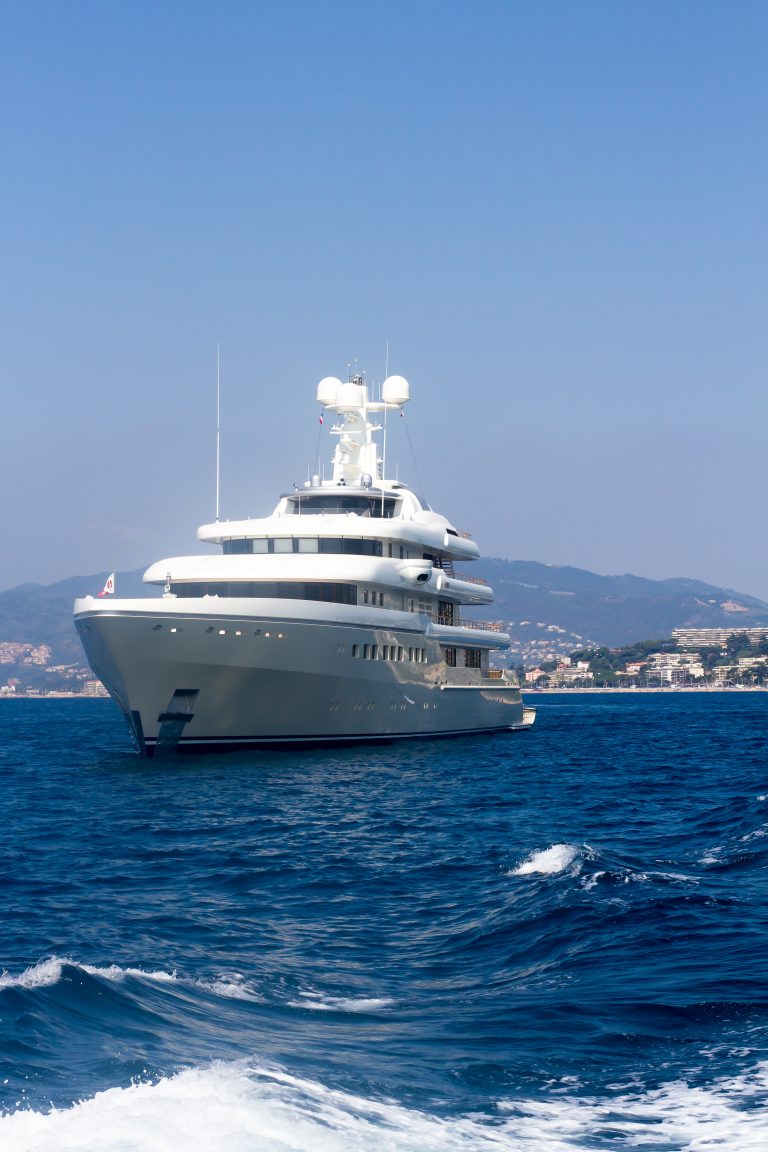 A superyacht off Cannes on the French Riviera