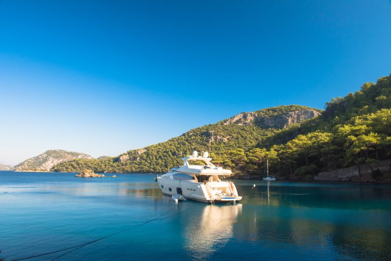 A large motor yacht under way off Marmaris