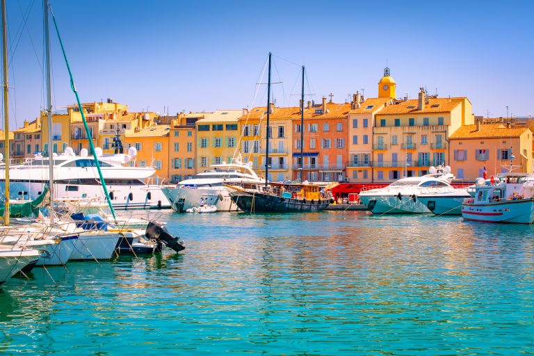 Yachts moored in the old port of St Tropez