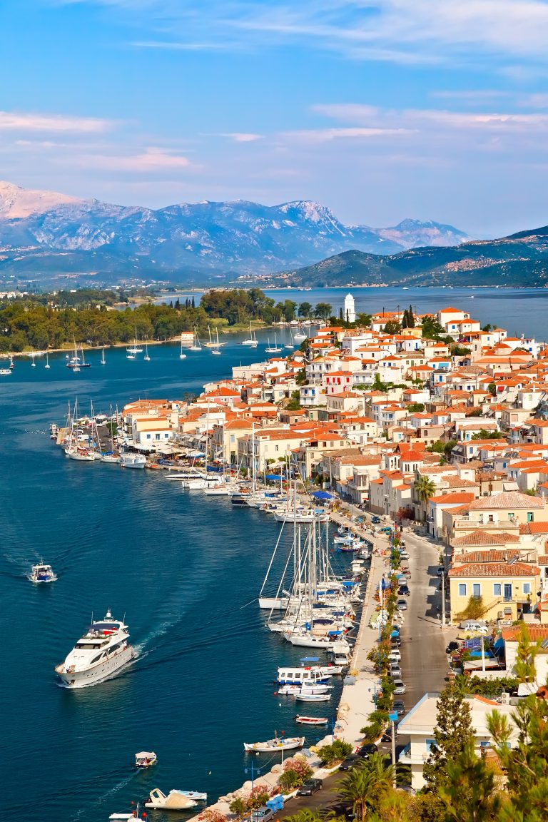 Poros town and harbour, in the Saronic Gulf