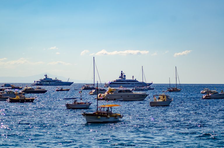 A yacht under way off the Amalfi Coast